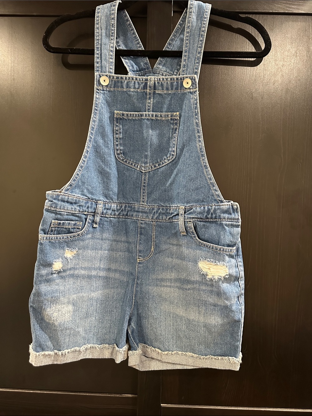Place Light Blue Distressed Denim Short Overalls